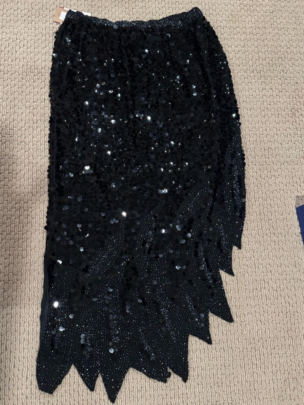 Vintage Black Sequin Asymmetrical Fringe Skirt